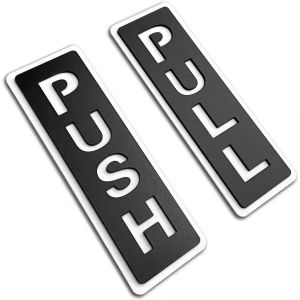 2Pcs Adhesive Push And Pull Signage Sticker 3D Acrylic Mirror Push Pull Sign For Restaurant Decor