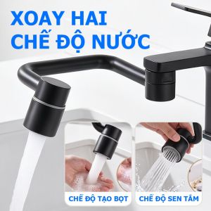Đầu Vòi Nối Nước Thông Minh 1080 Độ Xoay Gập Gọn Tiết Kiệm Không Gian - Vòi Tăng Áp Chậu Rửa Mặt Bằng Đồng Thau Đúc Màu Đen Cao Cấp 2 Chế Độ Nước Cho Bồn Rửa Chén Và Lavabo