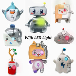 Lankybox Plush Toy Shark Foxy Boxy Ghosty Lanky Box Lankybox Cyborg with LED Light Turned Doll Girl Bed Pillow Removable Soft Toy Children Gift