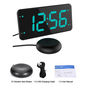 [ Vibrating Dual Alarms ] Strong Vibration Digital Loud Alarm Clock with Bed Shaker Snooze for Heavy Sleepers Deaf and Hard of Hearing 2 Charger Ports 7-Inch LCD Full Range Dimmer LEDFast shipping