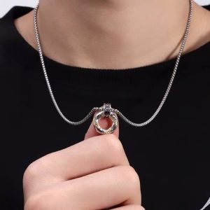BESTOURO Bring wealth and prosperity Möbius Double Ring Necklace Hip Hop Copper Coin Pendant Necklace Versatile Mens Necklace Clothing Accessories