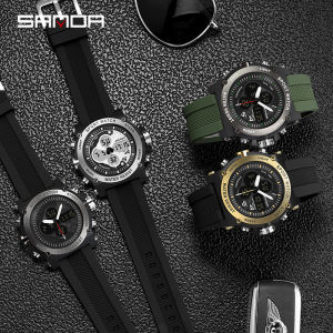 SANDA นาฬิกาควอตซ์ผู้ชายยี่ห้อดังนาฬิกาอนาล็อกกันน้ําหน้าจอดิจิตอลคู่นาฬิกาแฟชั่น