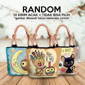 [20+ MOTIF] Totebag Canvas Tali Sumbu Tas Wanita Terbaru 2025 Printing Gambar Kartun Beruang/Kucing/Owl/Coffee/Minnie/Bear/Mickey