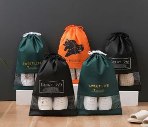random Design Frosted Drawstring Shoe bag Outdoor Travel Storage Bag Shoes Bag Dust Proof Portable Travel Bag Pouch