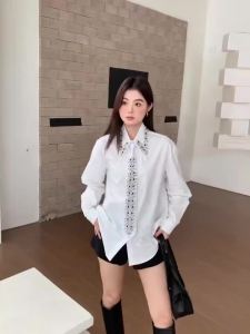 Handmade Heavy Industry Cotton Blouses Shirts Women 2026 Spring Summer Autumn Trend Long Sleeve Black White Top Woman Clothes2026