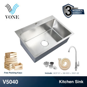 VONE Bak Cuci Piring Wastafel Dapur 1 Lubang Kitchen Sink Minimalis Avur Set Komplit V5040
