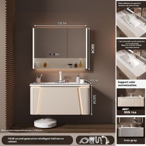 [CozyNest ]Inligent Bathroom Cabinet Ceramic Integrated Basin Mirror Cabinet Rounded Corner Toilet Cabinet
