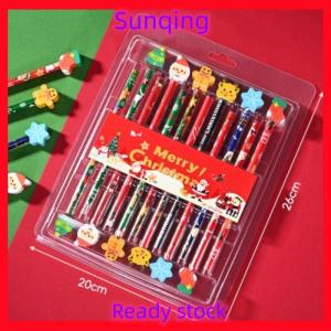 SQ Stationery [Flash Sale] 12Pcs Christmas Pencils With Cartoon Eraser Santa Claus Xmas Tree Wooden Pencils For Student School Supplies Childrens Gifts