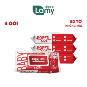 Thùng 10 gói khăn ướt trẻ em Happy Kids Đỏ gói 80 tờ không mùi giá siêu ưu đãi