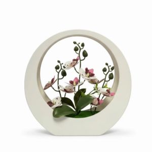 REGISTR Decorative Floral Art Artificial Orchid Pot Plant Moon Shape Home Decor Imitation Flower Bonsai Lifelike Ornaments Orchid Potted Plant Wedding Decor