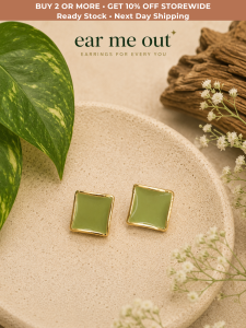 [SG] Mini Sage Green Square Stud Earrings | Minimalist Gold Trim Enamel Studs | Nature-Inspired Everyday Earrings | Modern Geometric Earrings | ear me out (EMO-49)