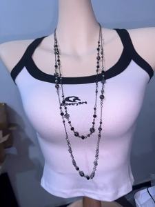 AE Retro Distressed Y2K Beaded long necklace layered niche collarbone chain trendy accessories for women summer necklace accessories