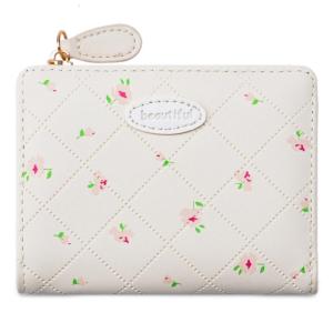 Flower Print Short Purse Holder Bifold Wallet PU Leather Purse Lovely Wallet Stylish Change Purse for Daily