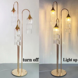 Wedding Props - Gold Crystal Candelabra with LED Lights and Elegant 3-Headed Design