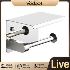 【Vodool】 Stainless Steel Roll Paper Dispenser with Phone Holder Floating Paper Shelf Multifunctional Paper Holder Rack for Bathroom Washroom