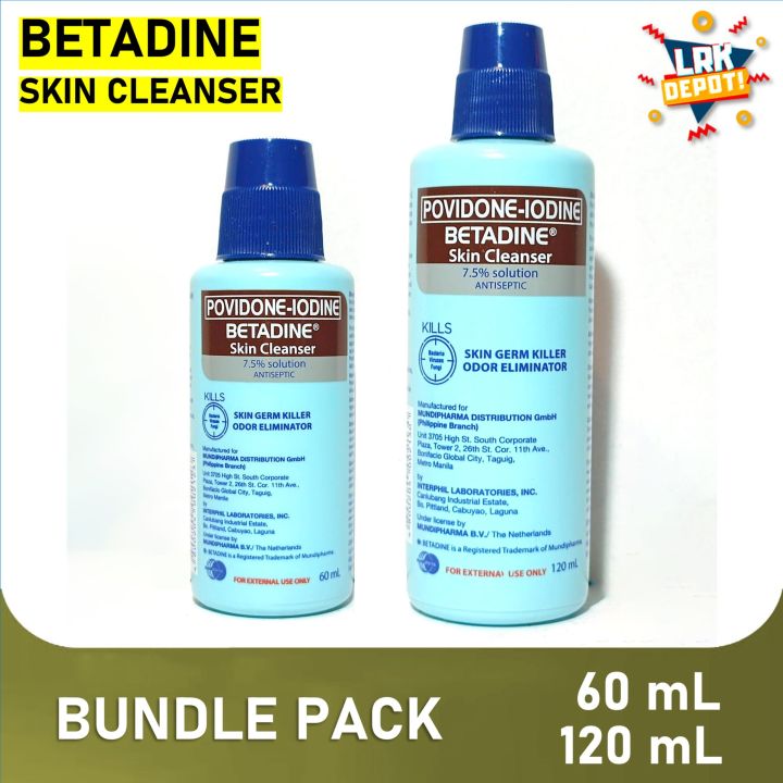 Betadine Skin Cleanser Solution (60 mL + 120 mL) BUNDLE PACK - Povidone Iodine 7.5% Antiseptic