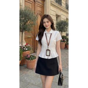 Áo Sơ Mi Nữ Cổ Đức Tay Ngắn Xếp Ly Chiết Nhẹ Eo Form Peplum Công Sở Cao Cấp - M72