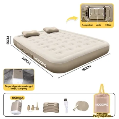 MODOFO kasur angin Tempat Tidur Tiup Otomatis untuk Rumah Ganda Kasur Udara Luar Ruangan Dapat Dilipat Portabel Inflatable Bed Pompa Tiup Double Air Bed