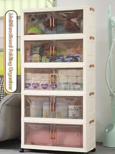 in STOCKKukaa L60-80cm Foldable Storage Cabinet Stackable Almari Baju Double Magnetic Doors With Roller