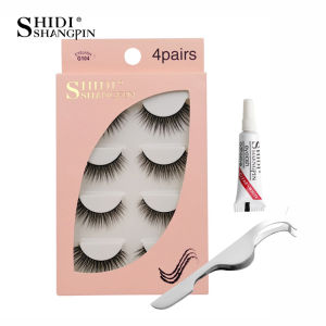 SHIDISHANGPIN False Eyelashes 4pairs Eyelash Extension Set with Glue and Tweezer Natural Soft Lashes