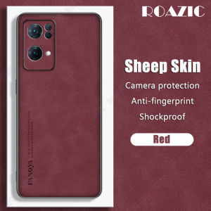 ROAZIC Luxury Lambskin Leather Red Casing For OPPO Reno 8 7 6 5G 8T 4G 8Z 7Z 5 Pro Find X5 Pro Soft Silicone Phone Case Reno8 T Reno7 Z Reno5 Shockproof Back Cover