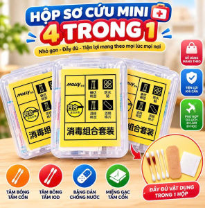Hộp Sơ Cứu Mini 4 Trong 1 – Miếng Tẩm Cồn Tăm Bông Tẩm Iod Băng Dán Cá Nhân Tiện Mang Theo Mỗi Ngày