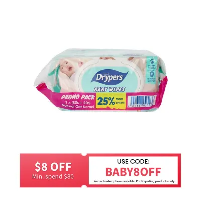 Drypers Baby Wipes Oat 2x(80+20)PCS