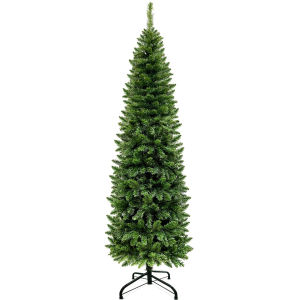 NUVOX【Snow&Green&pink】 5/6/7.5FT Artificial Pencil Christmas Tree Pointed Snow Slim Artificial Xmas Tree Hooked Christmas tree Hinged Slim Xmas Tree for Indoor Outdoor Christmas Home Decor