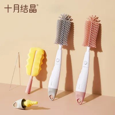TEN-M JOURNEY Baby Bottle Brush Set 4PCS - 360° Rotating Sponge Cleaner Silicone Scrubber for Milk Bottle & Teats Dishwasher Safe Cleaning Tools 十月结晶
