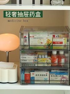 Shopclassyshop Transparent Visible Medicine Box Drawer Style Stackable Household High-capacity Medical Box Multilayer Family Packaging Antigen Medicine