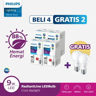 Lampu Philips Beli 4 Gratis 2 Lampu Radiantline LEDBulb 9W Putih