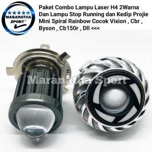 Combo Lampu Motor Laser H4 2 Warna & Proie Mini Spiral LED Running Kedip untuk Vixion/CBR/Byon
