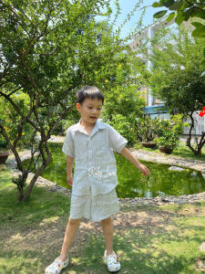 Bộ bé trai Linen tưng áo sơ mi tay ngắn mix short (15-40kg). JUNE LINEN S06