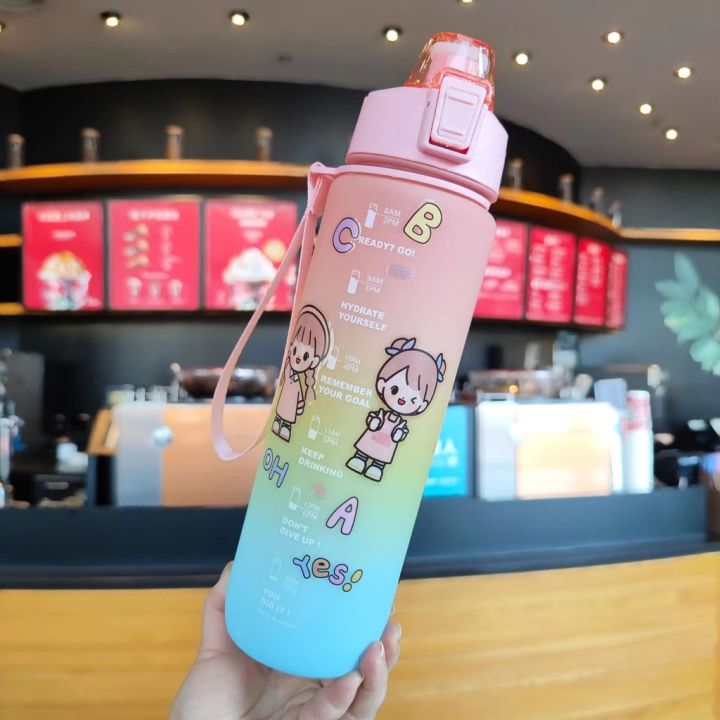 1Liters Water Bottles 1L Jumbo Pastel Sports Tumbler With Time Market ...