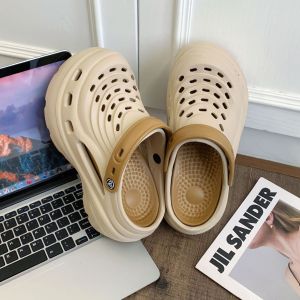 [Free Shipping] 2025 New Style Perforated Sandals With Extra-Thick EVA Soles Designed For Outdoor Wear In Summer Offering Height Increase Slip Resistance And Odor Control High-Heeled Beach Sandals For Women