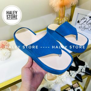 Dép bánh mì quai ngang xỏ ngón jean HALEY STORE 7cm đi chơi đi học kỉ yếu đi làm rẻ bền đẹp thời trang nữ