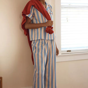 Hirigin Women Cute Y2k Pajama Set Striped Printed Long Sleeve Button Down Sleepwear 2 Piece Satin Loungewear Pj Set