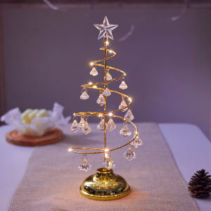 JACIRCLE Crystal Tree Night Light Electroplated Iron Metal Table Decor Warm Glow Bedside Mood Lamp