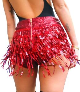 Yollmart  Womens Sequin Fringe Skirt Shorts Hip Lift Dance Festival Bottoms