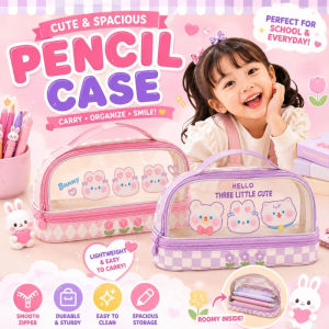 Kawaii Cute Double Layer Large Capacity Pencil Case Girls PU Leather Waterproof Stationery Bag