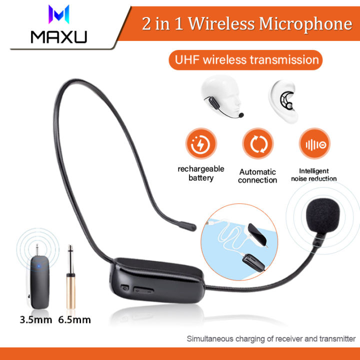 UHF Headset Wireless Microphone 2 in 1 Handheld Professional Mic Volume Amplifier for Teaching Speech Radio Loudspeaker 小蜜蜂扩音器