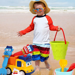 Kids Swimming Water Toy Beach Sand Toys Set Dump Truck Car with Sand Water Wheel Shovels Rakes Models & Molds in Net Bag Storage - Sensory Play Games for Toddler and Preschooler