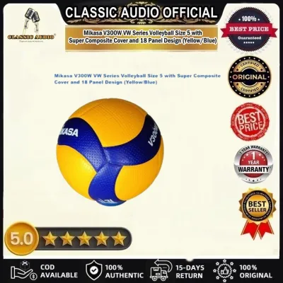 Mikasa V300W VW Series Volleyball Size 5 with Super Composite Cover and 18 Panel Design (Yellow/Blue) CLASSIC AUDIO (ORIGINAL)