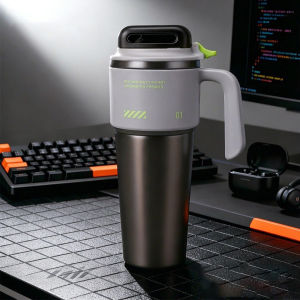 1000ml Ceramic Coated Stainless Steel Vacuum Insulated Travel Straw Tumbler for Hot Cold Beverages 1L Morning Coffee Bottle with Wide Mouth and Leakproof Lid