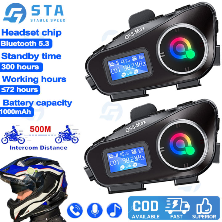 Motorcycle Helmet Intercom Bluetooth Headset For 2 Rider ...