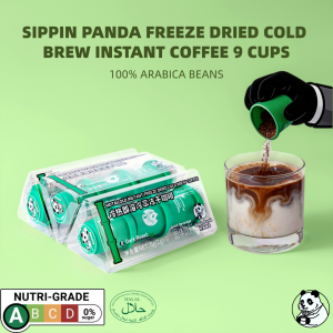 SIPPIN PANDA 100% Ethiopia & Yunnan Arabica Coffee Dark Roast Cold Brew Solid Coffee Freeze-Dried 0 Fat 0 Sugar 0 Additives Instant Dissolves in Hot & Cold Water Triple Pack 9 Cups