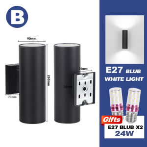 EBUYBEST E27 Outdoor Wall Light Waterproof IP67 Modern Wall Lamp Replaceable Bulb Up Down Pillar Lamps AC220V Garden Light for Porch Gate Decor