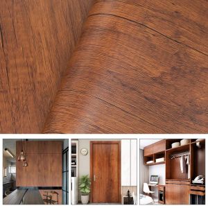 MIRELAE Brown Wood Grain Wallpaper Self-Adhesive Removable Wooden Wallpaper Waterproof Background Wall Decoration Furniture Kitchen Cabinets
