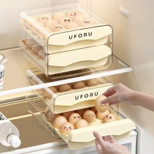 ROBERTA Large Capacity Egg Storage Box Double Layer Food Grade Refrigerator  Eggs Storage Box Space Saving Drawer Type Scrolling Egg Rack Kitchen Use
