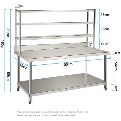 XINHONG 304 Stainless steel Table For Kitchen 2-layer Worktable 3-layer Backrest storage table 120*60*80cm
